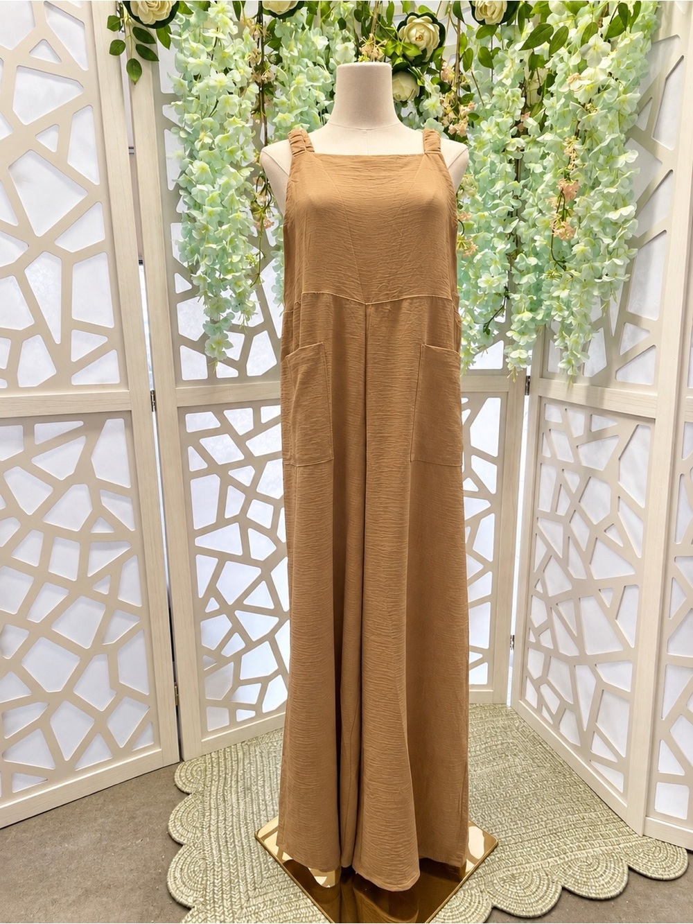 Women's Camel Wide-Leg Jumpsuit Dress